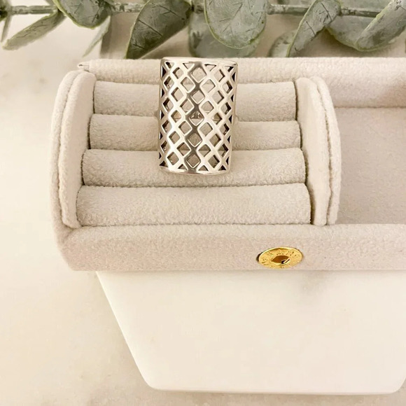 925 Sterling Silver Large Rectangle Ring Chunky Thick Bold Wide Statement Ring - Picture 5 of 11